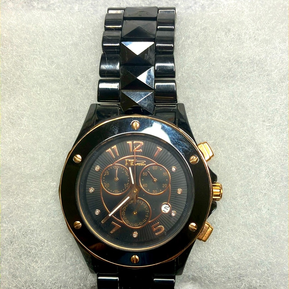 Daniel Steiger Men’s Ceramic Chronograph Watch 8080M Rose Gold and Black.